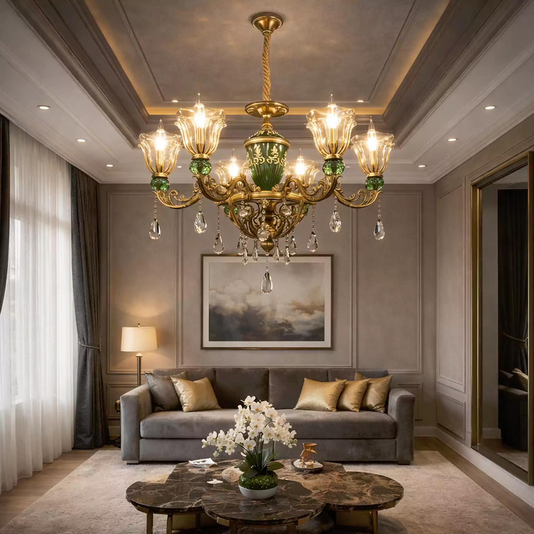 The Emerald Dynasty 6 Chandelier